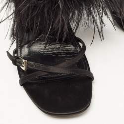 Prada Black Feather and Satin Slingback Sandals Size 38