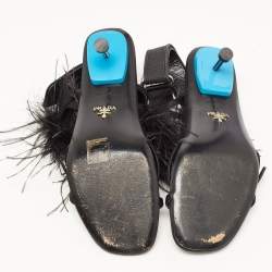 Prada Black Feather and Satin Slingback Sandals Size 38