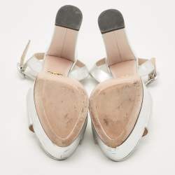 Prada Silver Leather Ankle Strap Sandals Size 39