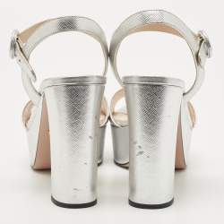 Prada Silver Leather Ankle Strap Sandals Size 39