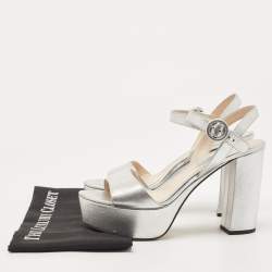 Prada Silver Leather Ankle Strap Sandals Size 39