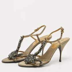 Prada Green Satin Crystal Embellished Embellished Sandals Size 39.5