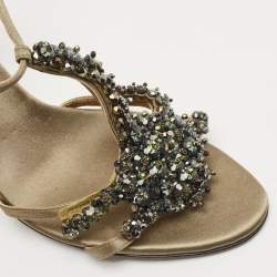 Prada Green Satin Crystal Embellished Embellished Sandals Size 39.5