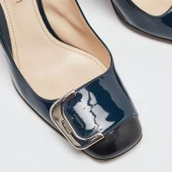 Pre Owned Prada Blue/Black Patent Leather Buckle Square Toe Pumps Size 38
