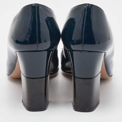 Pre Owned Prada Blue/Black Patent Leather Buckle Square Toe Pumps Size 38