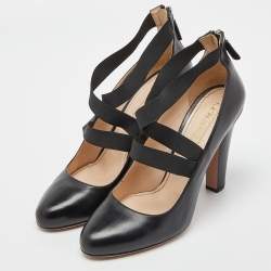 Pre Owned Prada Black Leather Strappy Pumps Size 40