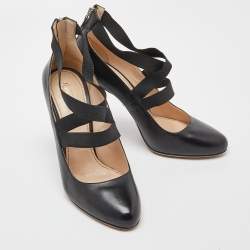 Pre Owned Prada Black Leather Strappy Pumps Size 40