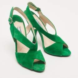 Prada Green Suede Criss Cross Open Toe Slingback Sandals Size 36.5