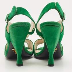 Prada Green Suede Criss Cross Open Toe Slingback Sandals Size 36.5