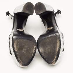 Pre Owned Prada Black/Silver Satin and Crystals Platform Sandals Size 39.5