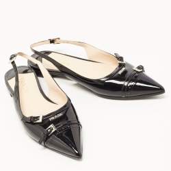 Prada Black Patent Leather Slingback Flats Size 36.5