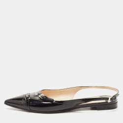 Prada Black Patent Leather Slingback Flats Size 36.5