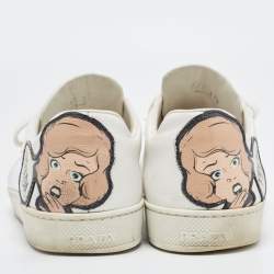 مملوكة مسبقًا Prada White Leather Comic Strip Low Top Sneakers Size 37.5