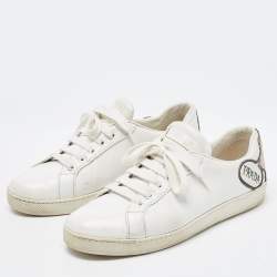 مملوكة مسبقًا Prada White Leather Comic Strip Low Top Sneakers Size 37.5