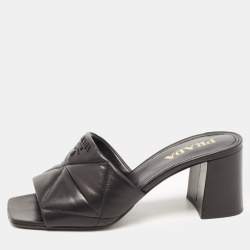 Prada 65mm Saffiano Leather Block-Heel Mule Sandals