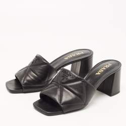 مملوكة مسبقًا Prada Black Quilted Leather Slide Sandals Size 39