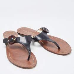 Pre Owned Prada Black Patent Leather Thong Flats Size 37.5