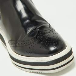 Pre Owned Prada Black Patent Leather Micro Sole Wing Tip Chelsea Boots Size 35