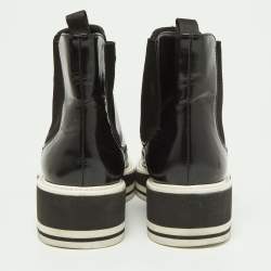 Pre Owned Prada Black Patent Leather Micro Sole Wing Tip Chelsea Boots Size 35