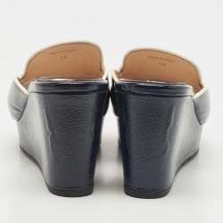 Prada Navy Blue Patent Leather Platform Wedge Sandals Size 38