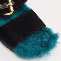 Prada Two Tone Velvet and Fur Flat Slides Size 39.5 