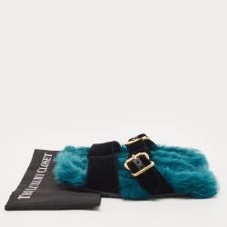 Prada Two Tone Velvet and Fur Flat Slides Size 39.5 
