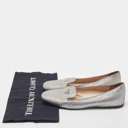 Prada Silver Glitter Logo Smoking Slippers Size 36.5