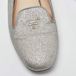 Prada Silver Glitter Logo Smoking Slippers Size 36.5