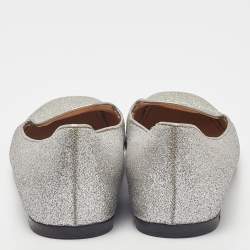 Prada Silver Glitter Logo Smoking Slippers Size 36.5