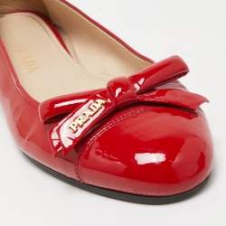 Prada Red Patent Leather Bow Ballet Flats Size 38