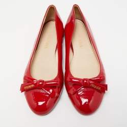 Prada Red Patent Leather Bow Ballet Flats Size 38