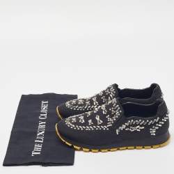 Prada Black Nylon Crystal Embellished Slip On Sneakers Size 37