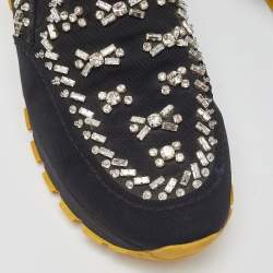Prada Black Nylon Crystal Embellished Slip On Sneakers Size 37