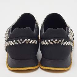 Prada Black Nylon Crystal Embellished Slip On Sneakers Size 37