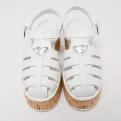 Prada White Rubber Monolith Cork Platform Ankle Strap Size 39