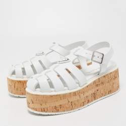 Prada White Rubber Monolith Cork Platform Ankle Strap Size 39