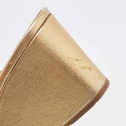 Prada Gold Patent Leather Wedge Platform Slide Sandals Size 39.5