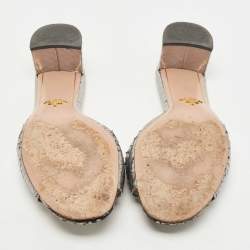 Prada Metallic Grey Python Embossed Leather Slide Sandals Size 37
