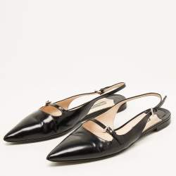 Prada Black Leather Buckle Slingback Flat Sandals Size 39.5