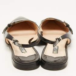 Prada Black Leather Buckle Slingback Flat Sandals Size 39.5