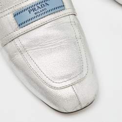 Pre Owned Prada Silver Leather Flat Mules Size 37.5