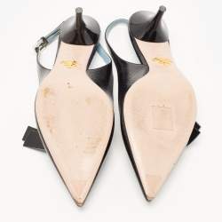 Pre Owned Prada Black Patent Leather Bow Slingback Pumps Size 36.5