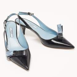 Pre Owned Prada Black Patent Leather Bow Slingback Pumps Size 36.5