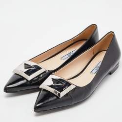 Pre Owned Prada Black Patent Leather Pointed Toe Ballet Flats Size 38.5
