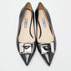 Pre Owned Prada Black Patent Leather Pointed Toe Ballet Flats Size 38.5