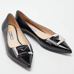 Pre Owned Prada Black Patent Leather Pointed Toe Ballet Flats Size 38.5