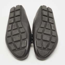 Pre Owned Prada Black Leather Logo Embellished Bow Slip On Loafers Size 38.5