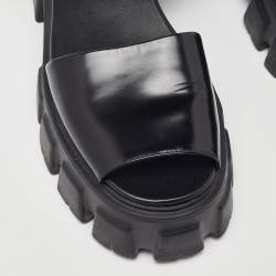 Prada Black Brushed Leather Monolith Platform Sandals Size 41