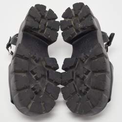 Prada Black Brushed Leather Monolith Platform Sandals Size 41