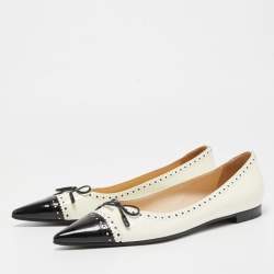 Pre Owned Prada Cream/Black Patent Leather Ballet Flats Size 38